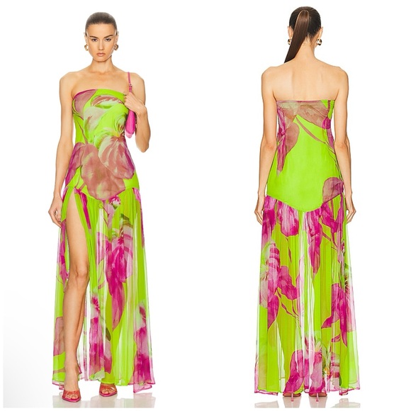 Retrofete Dresses & Skirts - Retrofete Marisol Strapless Dress in Lime Anthurium Size S